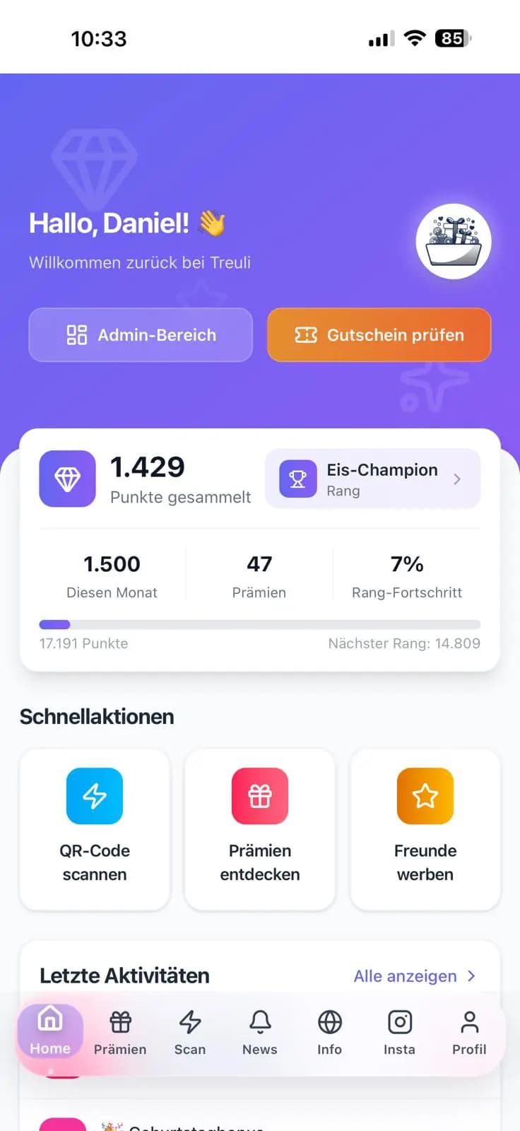 Treuli App Dashboard