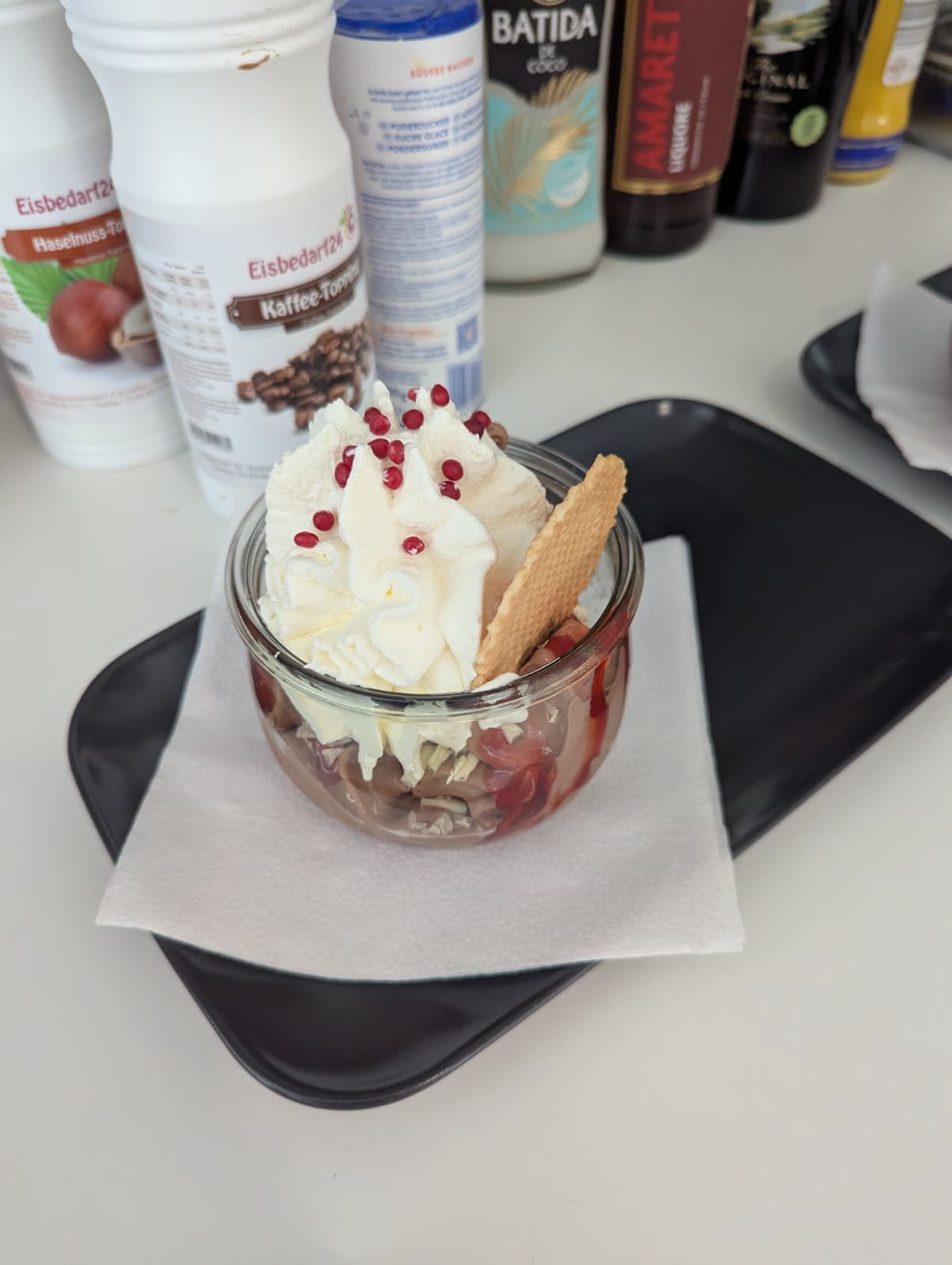Sundae with cream, wafer & sugar pearls